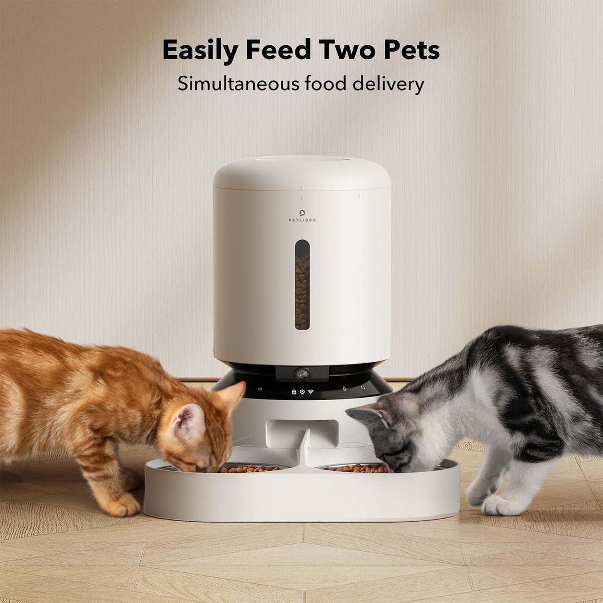 Petlibro Granary Automatic Two Cat with Camera Cat & Dog Feeder + 3 Pet Food Desiccant Bags, 5-L, White