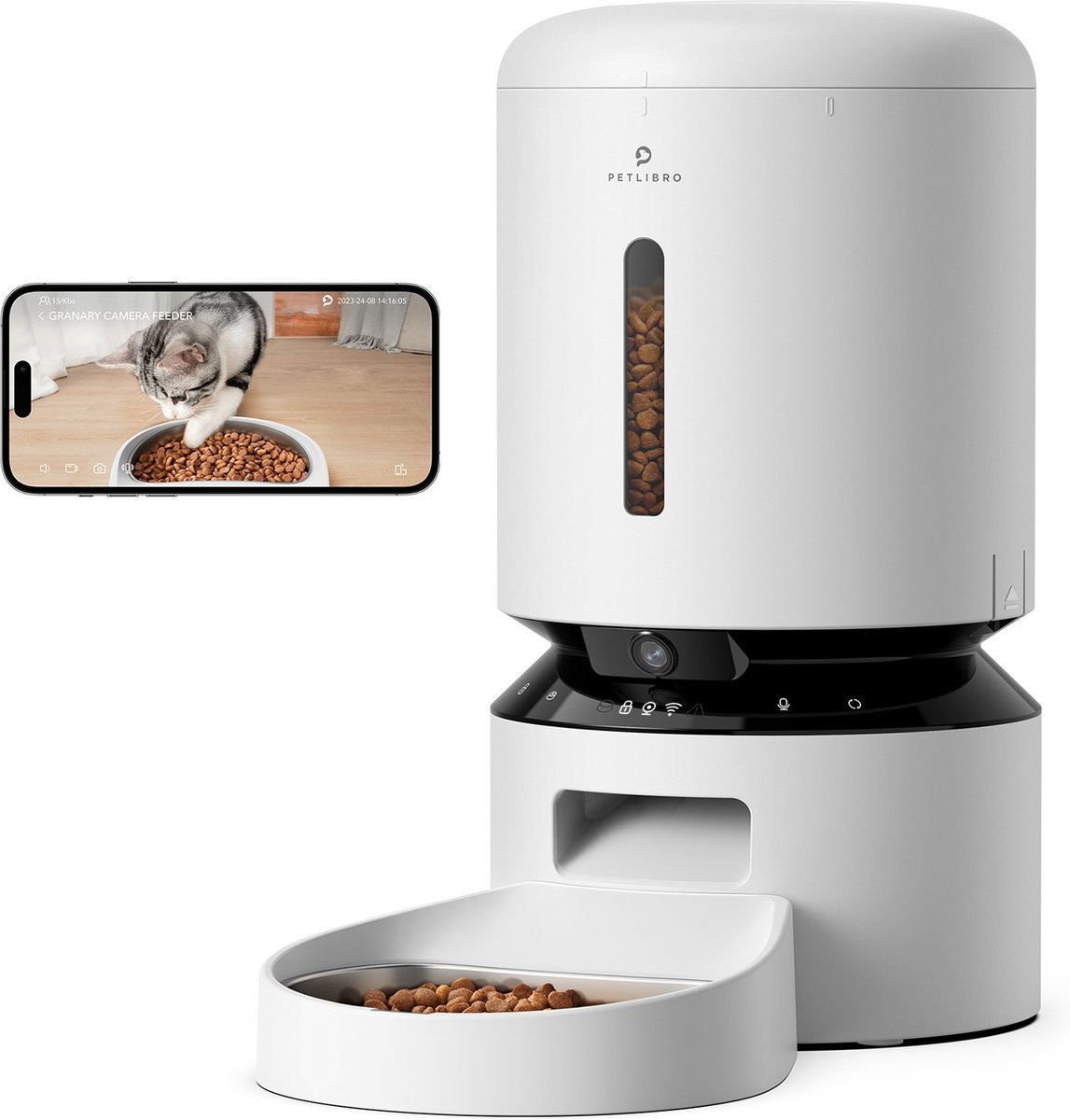 Petlibro Granary WIFI Automatic Cat & Dog Feeder with Camera & 3 Pet Food Desiccant Bags, White, 5-L