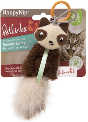 Show full view: Petlinks HappyNip Sneaky Swinger Bouncy Dangle Plush Raccoon Cat Toy, Brown, Medium slide 6 of 8