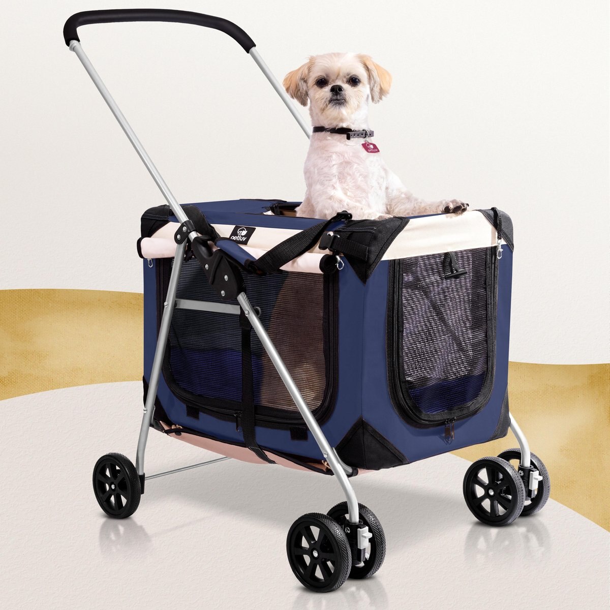 PetLuv Premium Pet Stroller, Soft-Sided Carrier & Travel Crate, Navy, Large