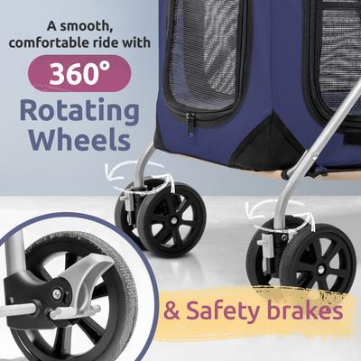 Show full view: PetLuv Premium Pet Stroller, Soft-Sided Carrier & Travel Crate, Navy, Large slide 9 of 11