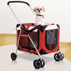 PetLuv Premium Pet Stroller, Soft-Sided Carrier & Travel Crate, Red, Large