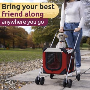 PetLuv Premium Pet Stroller, Soft-Sided Carrier & Travel Crate, Red, Large