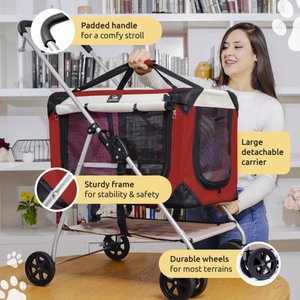 PetLuv Premium Pet Stroller, Soft-Sided Carrier & Travel Crate, Red, Large