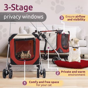 PetLuv Premium Pet Stroller, Soft-Sided Carrier & Travel Crate, Red, Large