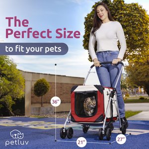PetLuv Premium Pet Stroller, Soft-Sided Carrier & Travel Crate, Red, Large
