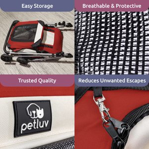 PetLuv Premium Pet Stroller, Soft-Sided Carrier & Travel Crate, Red, Large