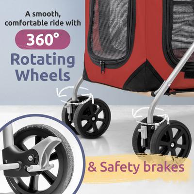 Show full view: PetLuv Premium Pet Stroller, Soft-Sided Carrier & Travel Crate, Red, Large slide 9 of 11