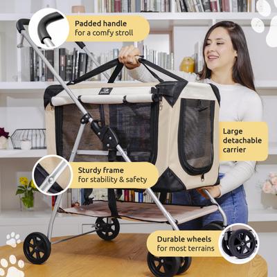 Show full view: PetLuv Premium Pet Stroller, Soft-Sided Carrier & Travel Crate, Tan, Large slide 3 of 11