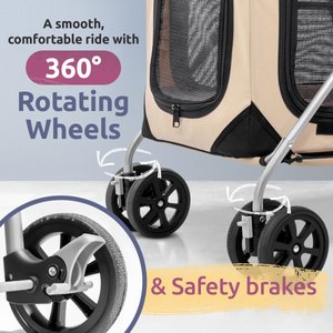 PetLuv Premium Pet Stroller, Soft-Sided Carrier & Travel Crate, Tan, Large