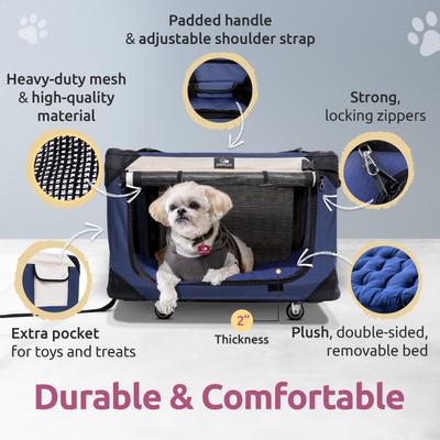 Show full view: PetLuv Premium Rolling Soft-Sided Cat & Dog Carrier on Wheels, Navy, Large slide 4 of 11