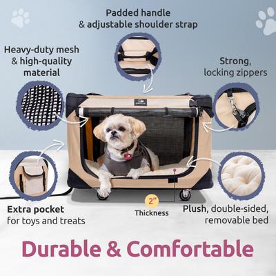 Show full view: PetLuv Premium Rolling Soft-Sided Cat & Dog Carrier on Wheels, Tan, Large slide 4 of 11