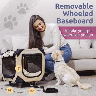 Show full view: PetLuv Premium Rolling Soft-Sided Cat & Dog Carrier on Wheels, Tan, Large slide 3 of 11