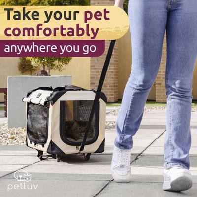 Show full view: PetLuv Premium Rolling Soft-Sided Cat & Dog Carrier on Wheels, Tan, Large slide 2 of 11
