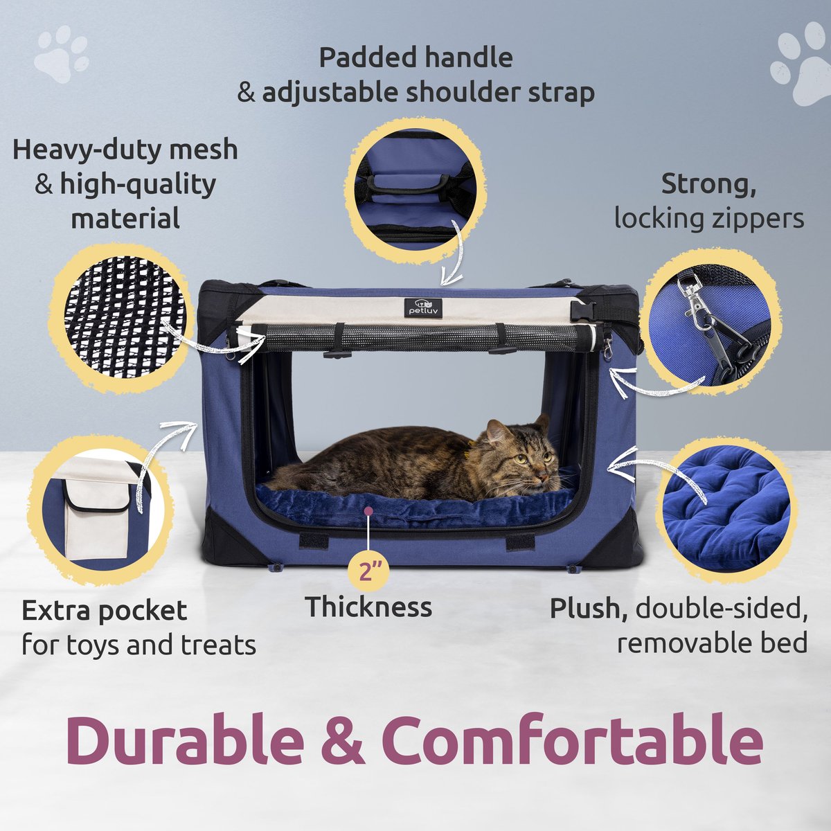 PetLuv Happy Cat Premium Soft Sided Travel Crate & Cat Carrier, Navy