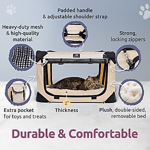 PetLuv Premium Soft-Sided Cat & Dog Carrier, Tan, Large