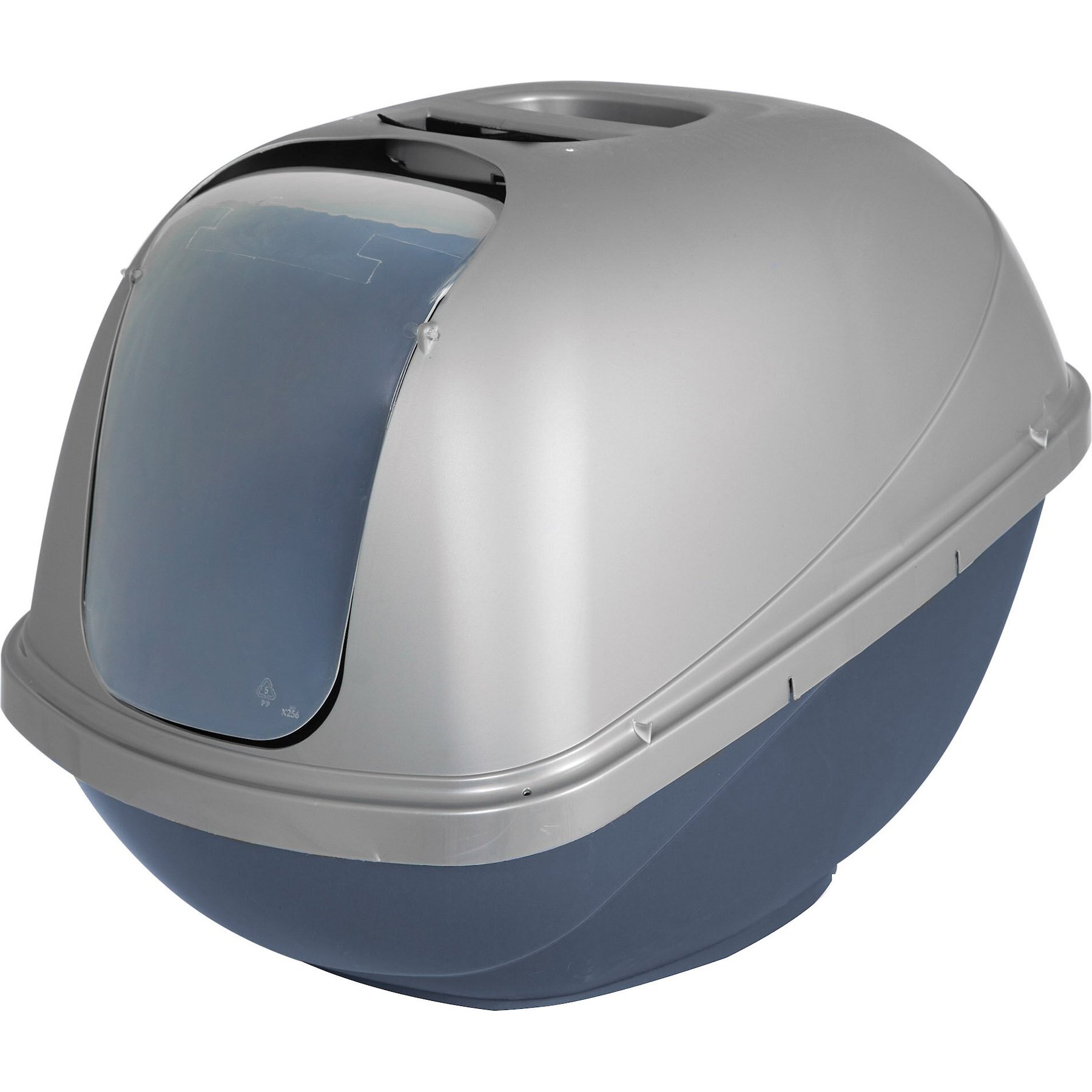 Petmate Basic Hooded Cat Litter Pan, Blue Steel/Pearl Silver, Jumbo