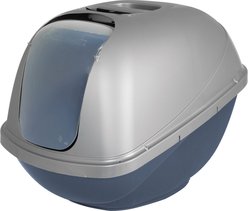 Petmate Basic Hooded Cat Litter Pan, Blue Steel/Pearl Silver, Large