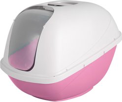 Petmate Basic Hooded Cat Litter Pan, Pearl White/Pink, Large