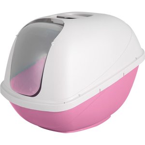 Petmate Basic Hooded Cat Litter Pan, Pearl White/Pink, Large
