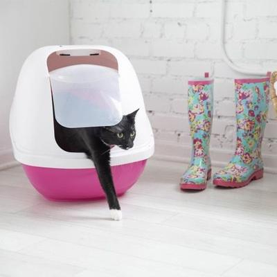 Show full view: Petmate Basic Hooded Cat Litter Pan, Pearl White/Pink, Large slide 5 of 6