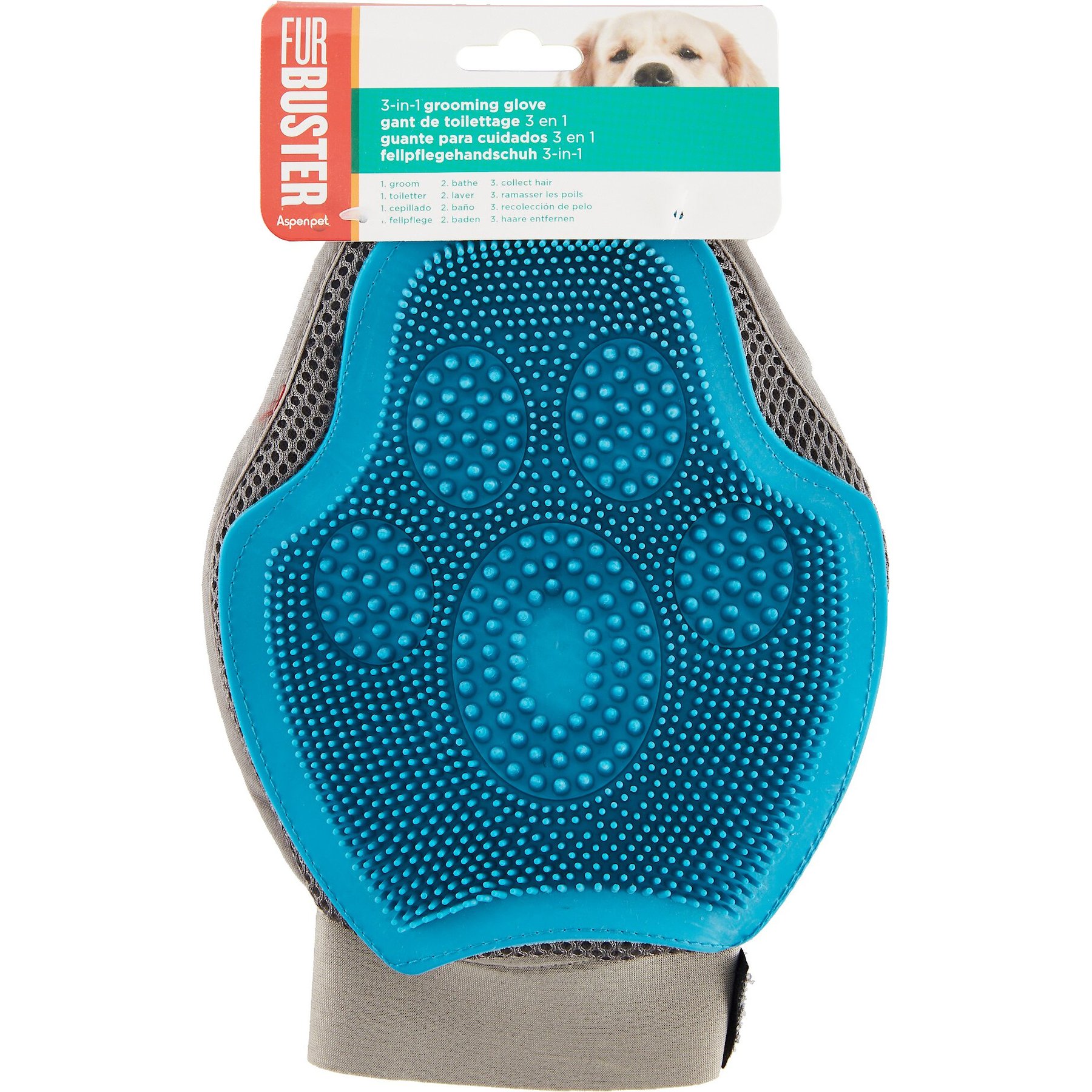 Petmate FurBuster 3-in-1 Dog Grooming Glove, Blue