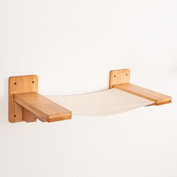 PETOMG Cozy Elevated Lounger Rubberwood Frame Wall-Mounted Cat Hammock, Wood, Medium slide 2 of 8