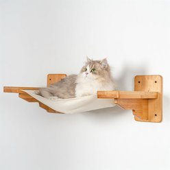 PETOMG Cozy Elevated Lounger Rubberwood Frame Wall-Mounted Cat Hammock, Wood, Medium