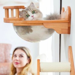 PETOMG Small-Space Mounted Furniture Set with Bubble Perch, Ladder & Scratching Post, Natural Wood Modern Cat Wall Shelves, 3 count, Brown slide 2 of 9