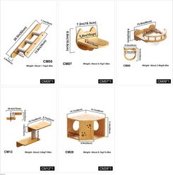 PETOMG Vertical Corner Wall-Mounted Furniture Set with Bubble Perch, Ladder & Scratching Post, Natural Wood Modern Cat Wall Shelves, Brown slide 2 of 9