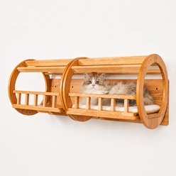 PETOMG Wall-Mounted Elevated Hideaway, Natural Wood Tunnel Cat Wall Shelves, Large, Brown