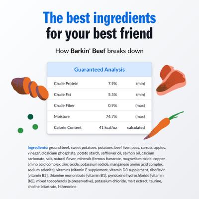 Show full view: PetPlate Human Grade Barkin' Beef Entree Fresh Dog Food, 12-oz cup, case of 12 slide 4 of 11