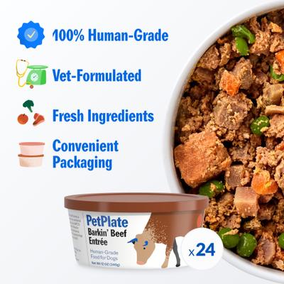 Show full view: PetPlate Human Grade Barkin' Beef Entree Fresh Dog Food, 12-oz cup, case of 24 slide 3 of 11