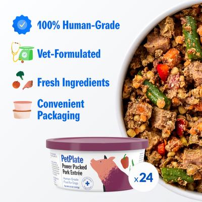 Show full view: PetPlate Human Grade Power Packed Pork Entree Fresh Dog Food, 12-oz cup, case of 24 slide 3 of 10