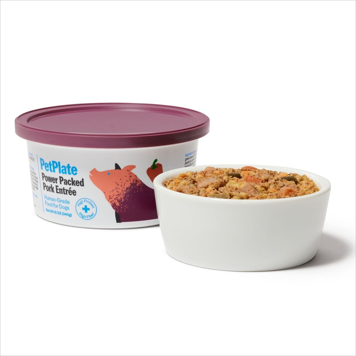PetPlate Human Grade Power Packed Pork Entree Fresh Dog Food, 12-oz cup, case of 6