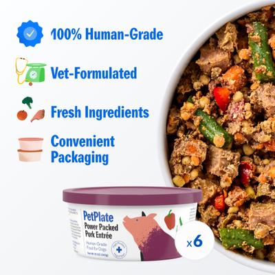 Show full view: PetPlate Human Grade Power Packed Pork Entree Fresh Dog Food, 12-oz cup, case of 6 slide 3 of 10