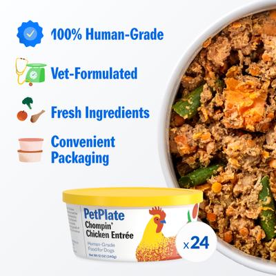 Show full view: PetPlate Human Grade Chompin Chicken Entree Fresh Dog Food, 12-oz cup, case of 24 slide 3 of 11
