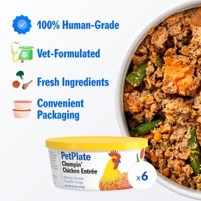 Show full view: PetPlate Human Grade Chompin Chicken Entree Fresh Dog Food, 12-oz cup, case of 6 slide 3 of 11