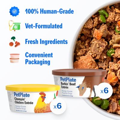 Show full view: PetPlate Human Grade Grain-Free Chicken & Beef Fresh Dog Food, 12-oz cup, case of 12 slide 3 of 11