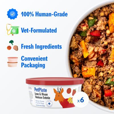 Show full view: PetPlate Human Grade Lean & Mean Venison Entree Fresh Dog Food, 12-oz cup, case of 6 slide 3 of 11