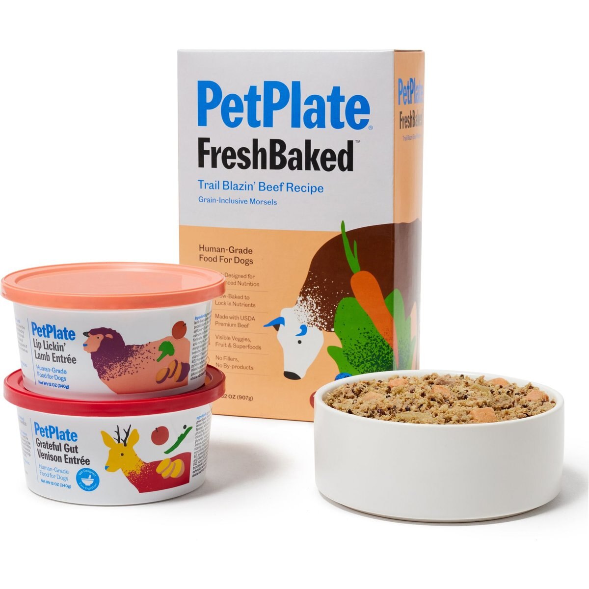 PetPlate Human Grade Lamb, Venison & Beef Variety Pack Fresh Wet & Air-Dried Baked Dry Dog Food, 12-oz cup, case of 10