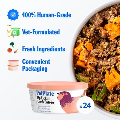 Show full view: PetPlate Human Grade Lip Lickin' Lamb Entree Fresh Dog Food, 12-oz cup, case of 24 slide 3 of 11