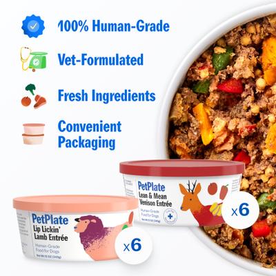 Show full view: PetPlate Human Grade Novel Protein Venison & Lamb Fresh Dog Food, 12-oz cup, case of 12 slide 3 of 11