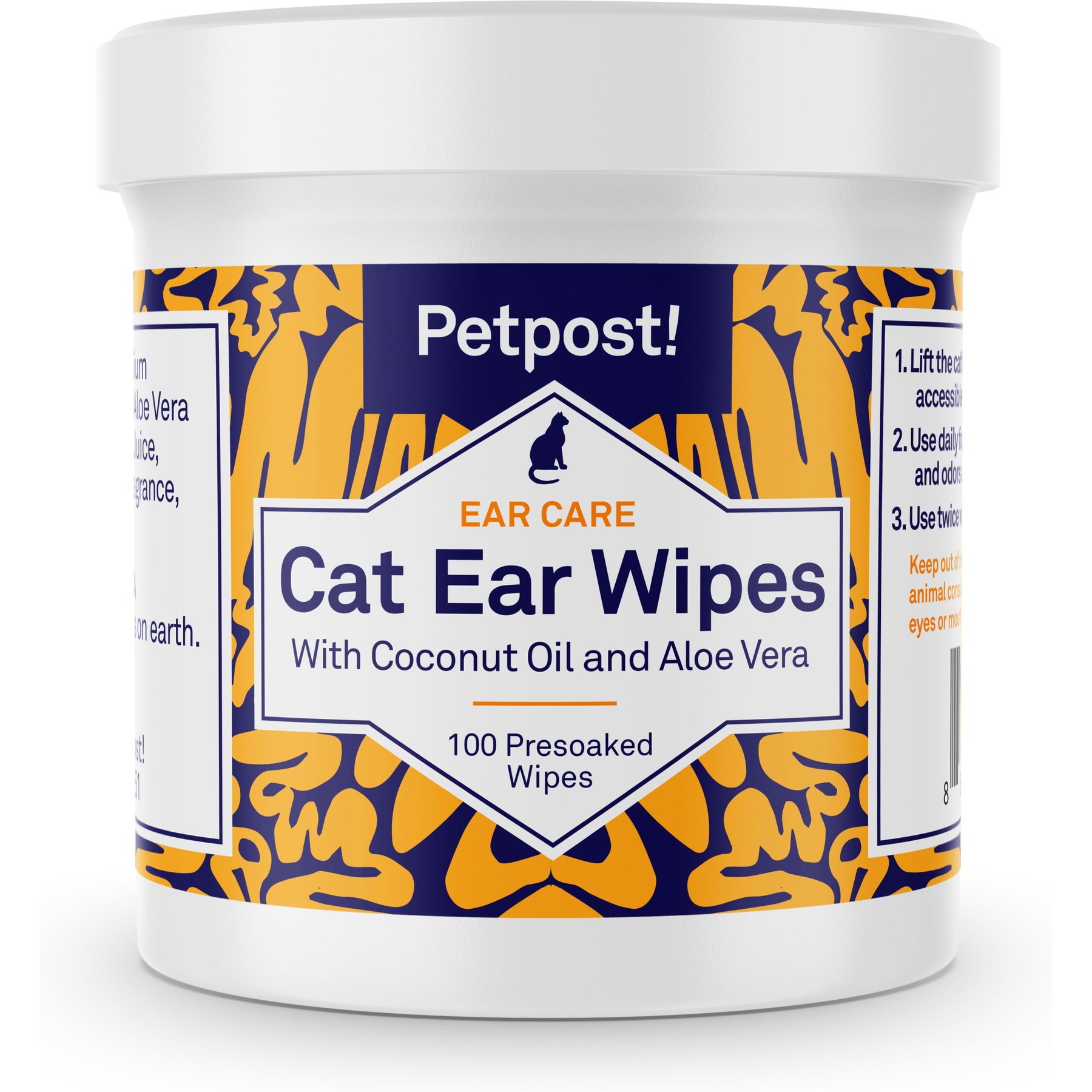 Petpost Ear Wipes with Coconut Oil & Aloe Vera for Cats, 100 count