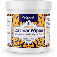 Petpost Ear Wipes with Coconut Oil & Aloe Vera for Cats, 100 count