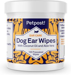 Petpost Ear Wipes with Coconut Oil & Aloe Vera for Dogs, 100 count