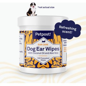 Petpost Ear Wipes with Coconut Oil & Aloe Vera for Dogs, 100 count