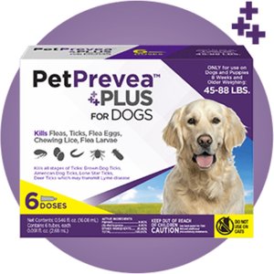 PetPrevea Plus Spot Treatment for Dogs, 45-88-lbs, 6 Doses (6-mos. supply)