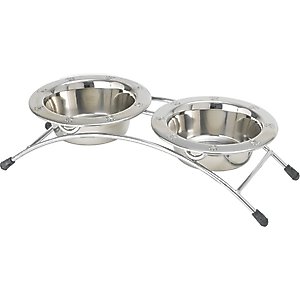 PetRageous Designs Aruba 3 Piece Stainless-Steel Elevated Dog & Cat Bowl, Metallic, 2-cup