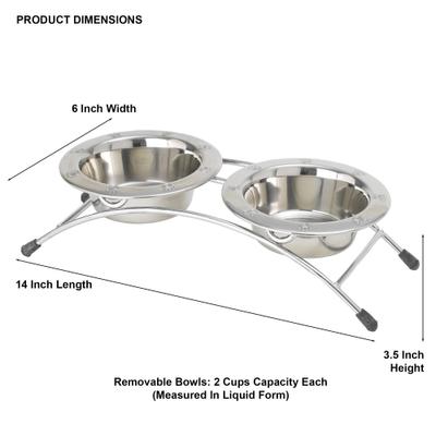 Show full view: PetRageous Designs Aruba 3 Piece Stainless-Steel Elevated Dog & Cat Bowl, Metallic, 2-cup slide 3 of 4